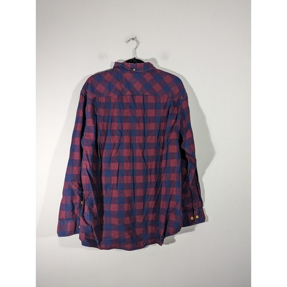 Duluth‎ Trading Co. Burgundy Navy Plaid Long Sleeve 100% Cotton Men Shirt Size L - Picture 2 of 5